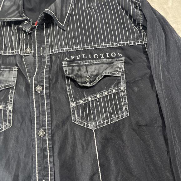 Affliction Black Label Shirt Mens Large Live Fast Long Sleeve Button Embroiderd - Picture 2 of 11